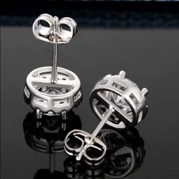 White Gold Round Diamond Halo Stud Earrings - Picture 2 of 5